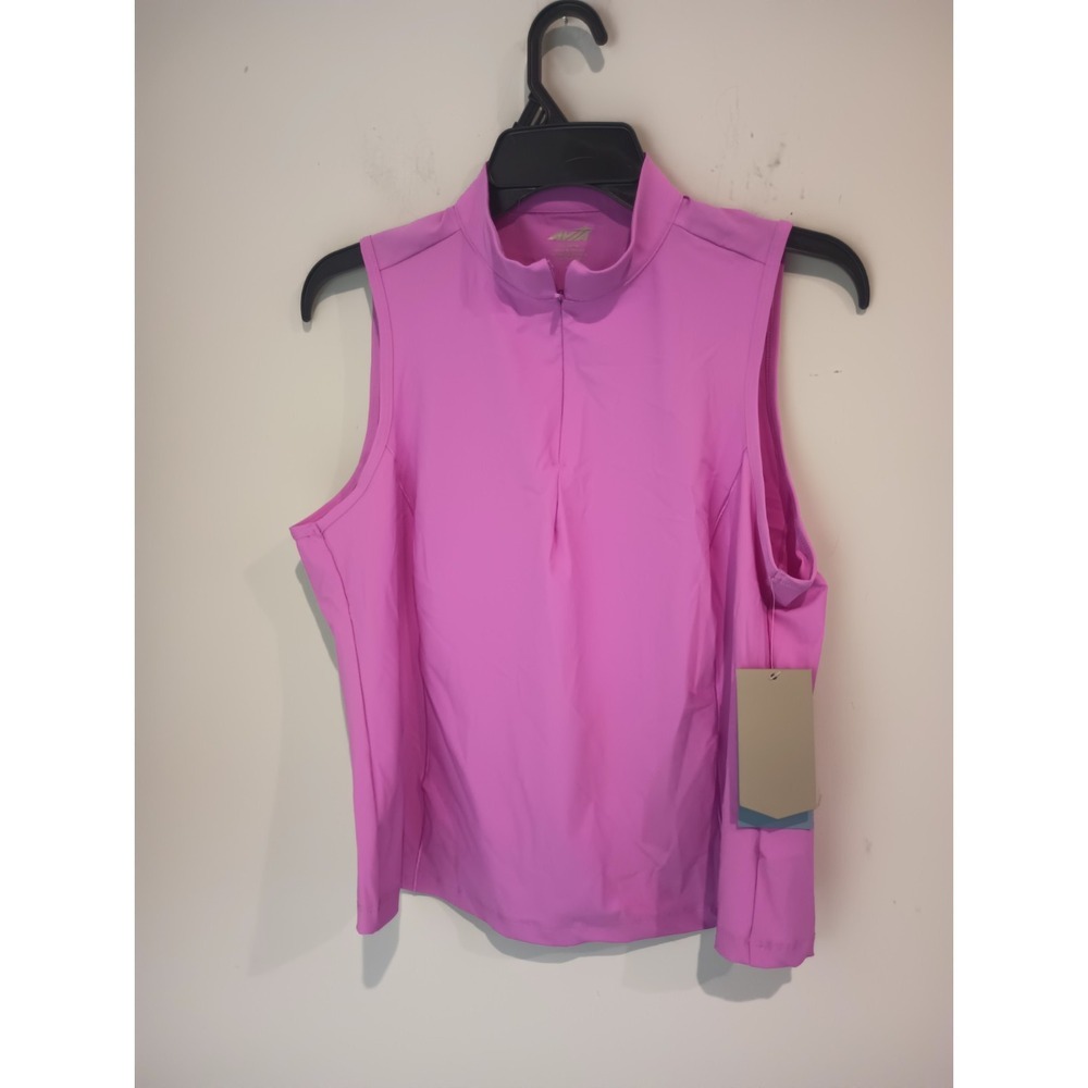 Avia Womens Tricot Tank Top XL 16-18 Pink Sleeveless 1/4 Zip Mock Neck NWT Athle